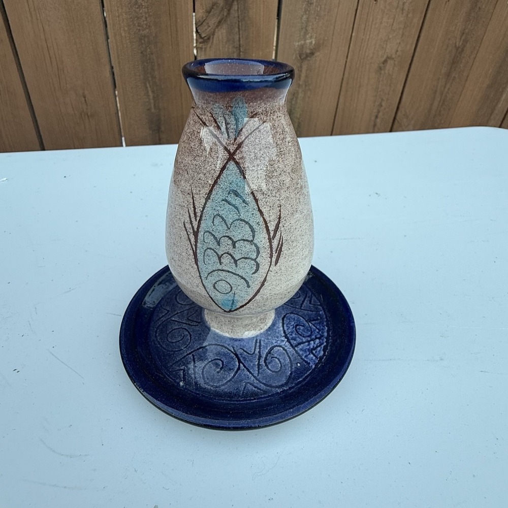 vintage, hand-painted Mexican folk art‎ vase Fish Art